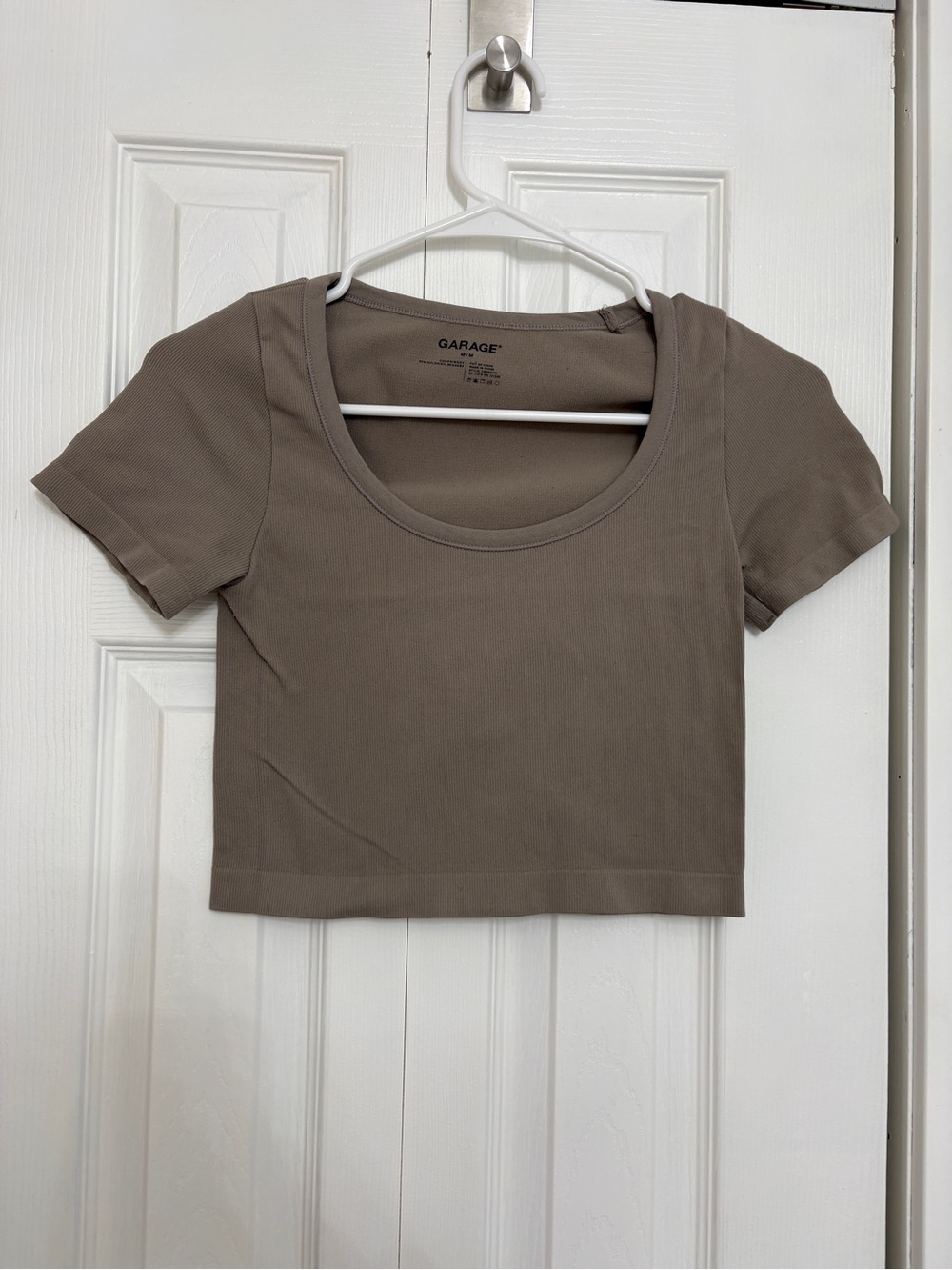 Garage Cropped Scoop Neck Top - Taupe Brown